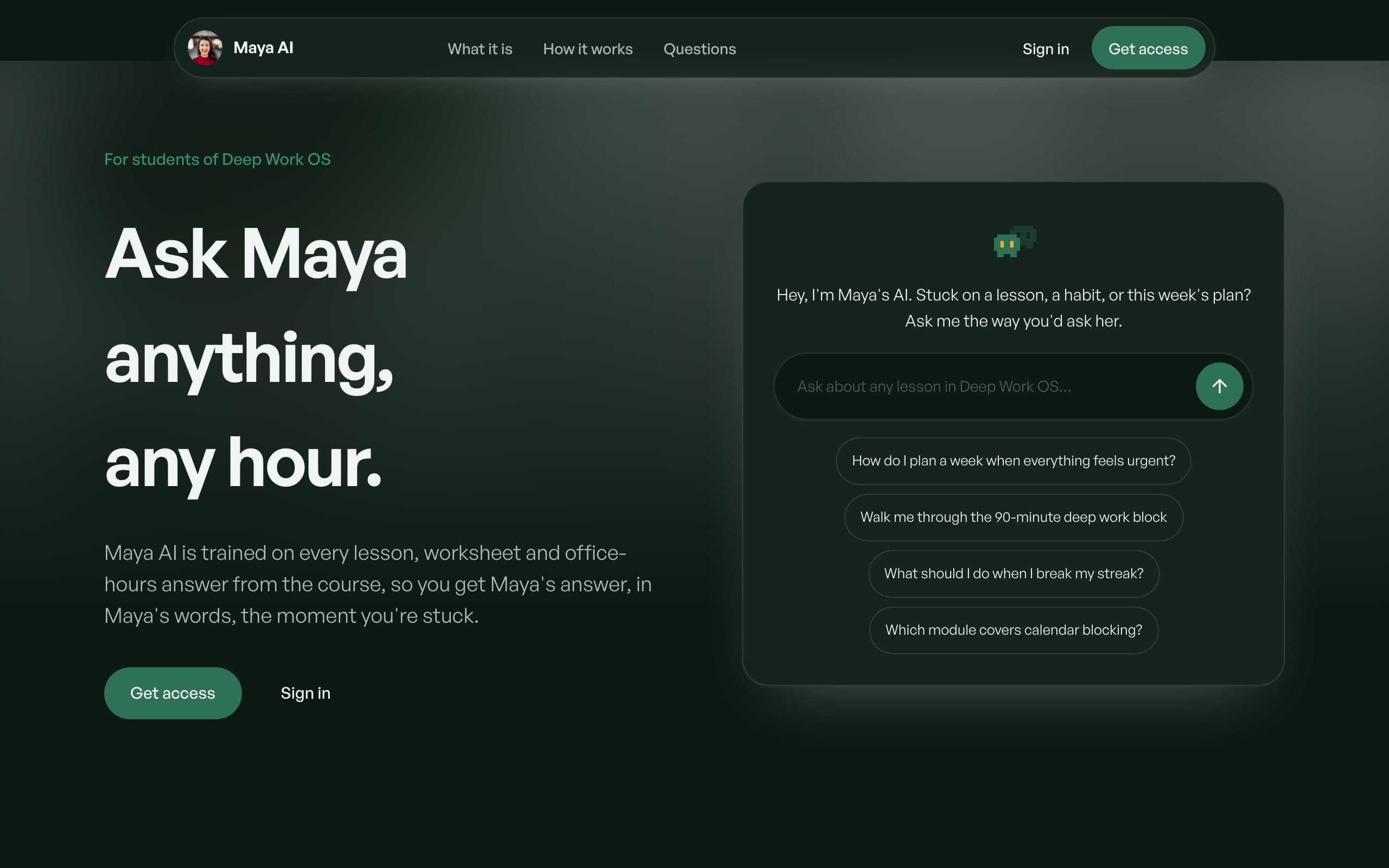 Maya AI — a clone site in the Modern style, built with Clonebased