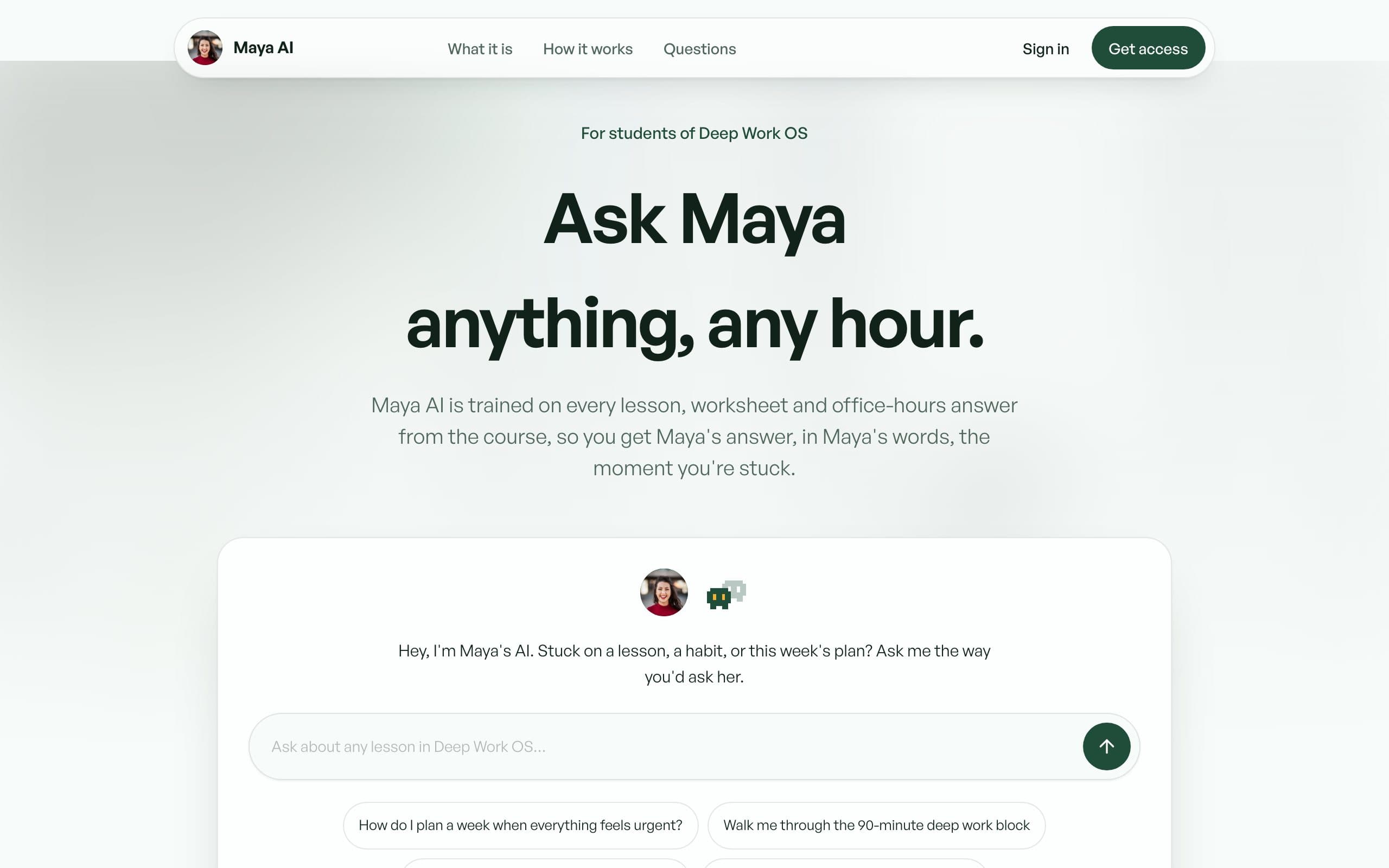 Maya AI — a clone site in the Modern style, built with Clonebased