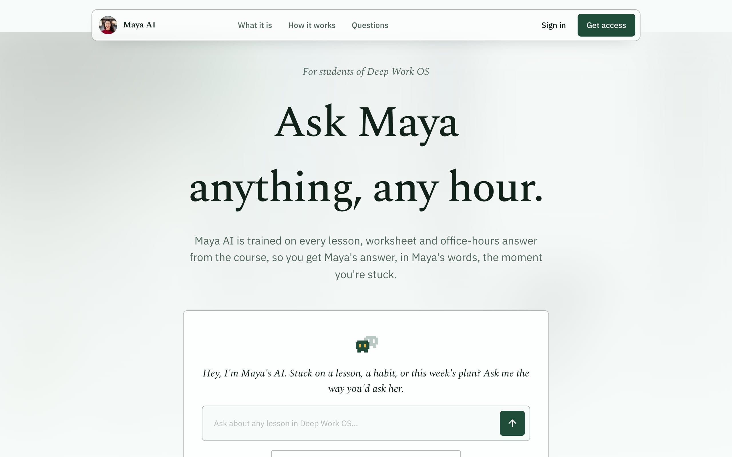 Maya AI — a clone site in the Refined style, built with Clonebased