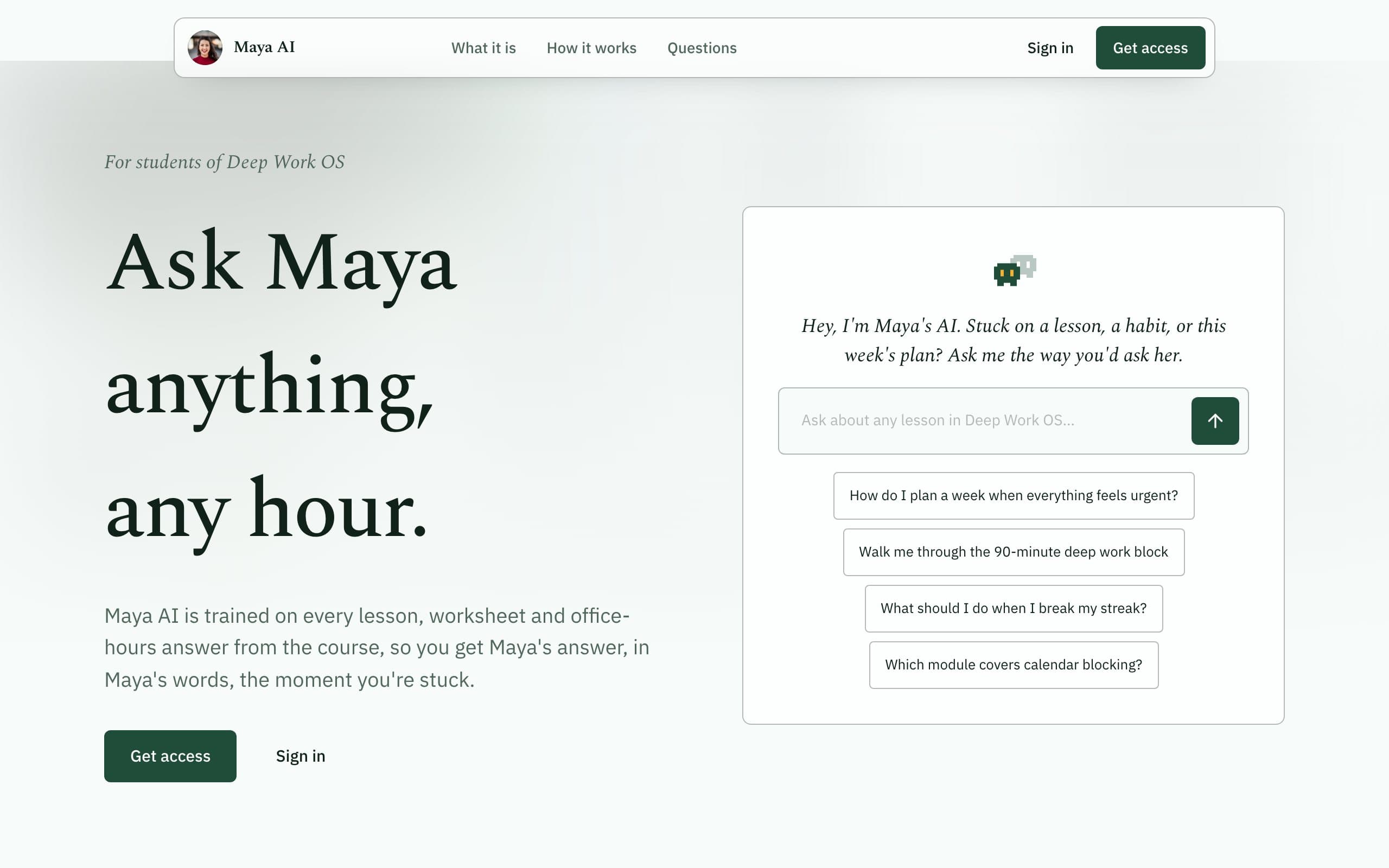 Maya AI — a clone site in the Refined style, built with Clonebased